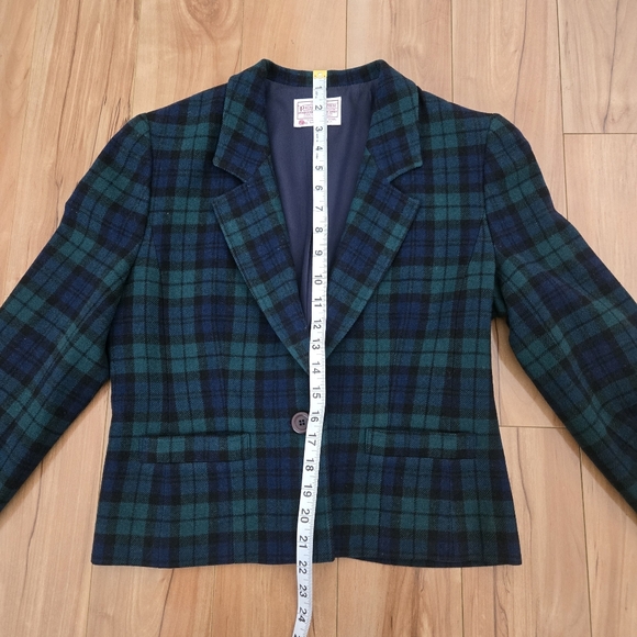 Pendleton Vintage Black Green Navy Plaid Blazer Size 8 Petite - Picture 8 of 9